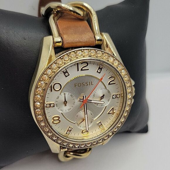 Fossil Riley ES3723 Women's Brown Leather Analog Silver Dial Quartz Watch DE19 - Picture 3 of 10